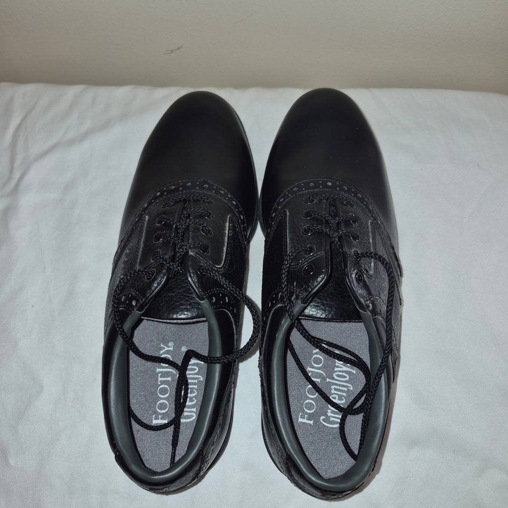 FootJoy GreenJoy Mens Black Saddle Golf Shoes Spiked 45534 Size 10 M